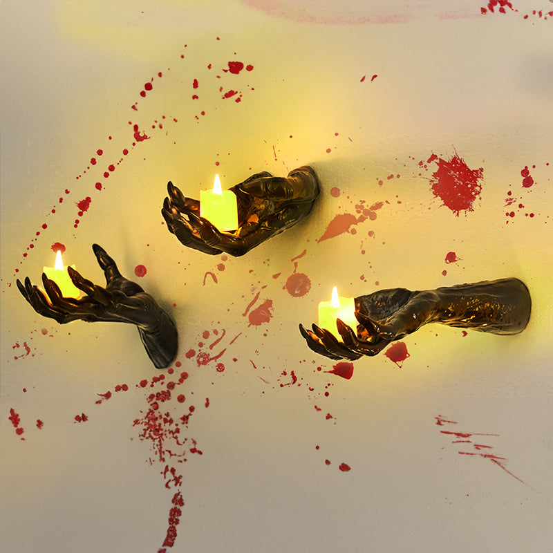 gothic halloween indoor decor: 12-pack bat sticker wall hangings (spooky hands & lit candles) for gothic walls