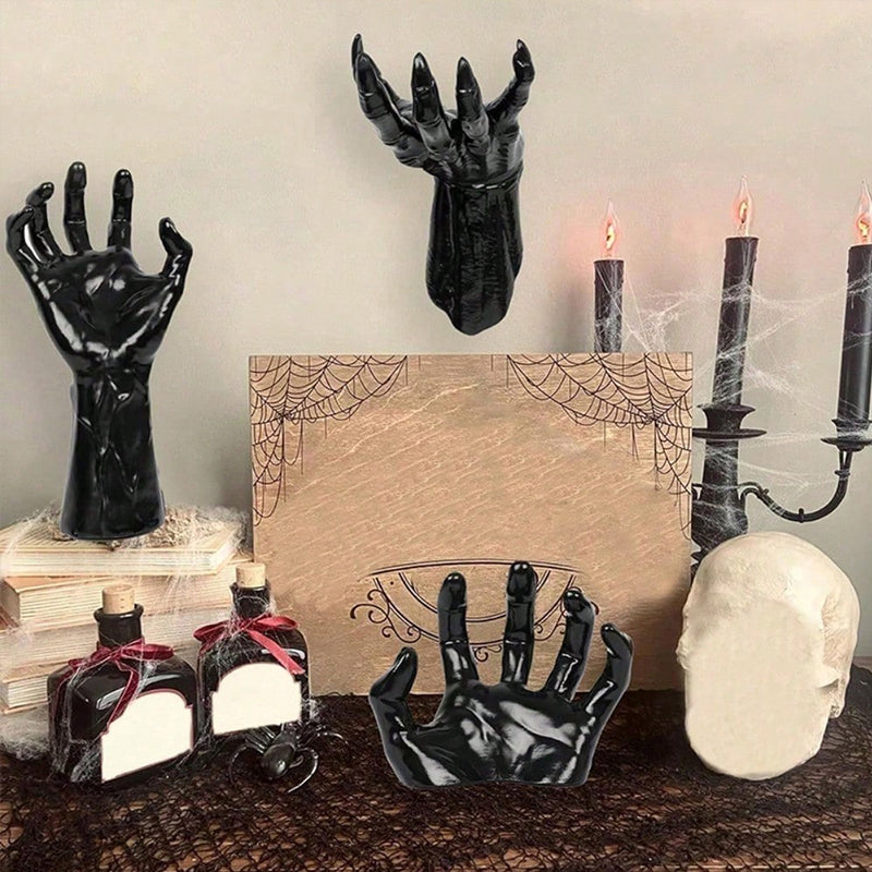 gothic halloween indoor decor: 12-pack bat sticker wall hangings (spooky hands & lit candles) for gothic walls