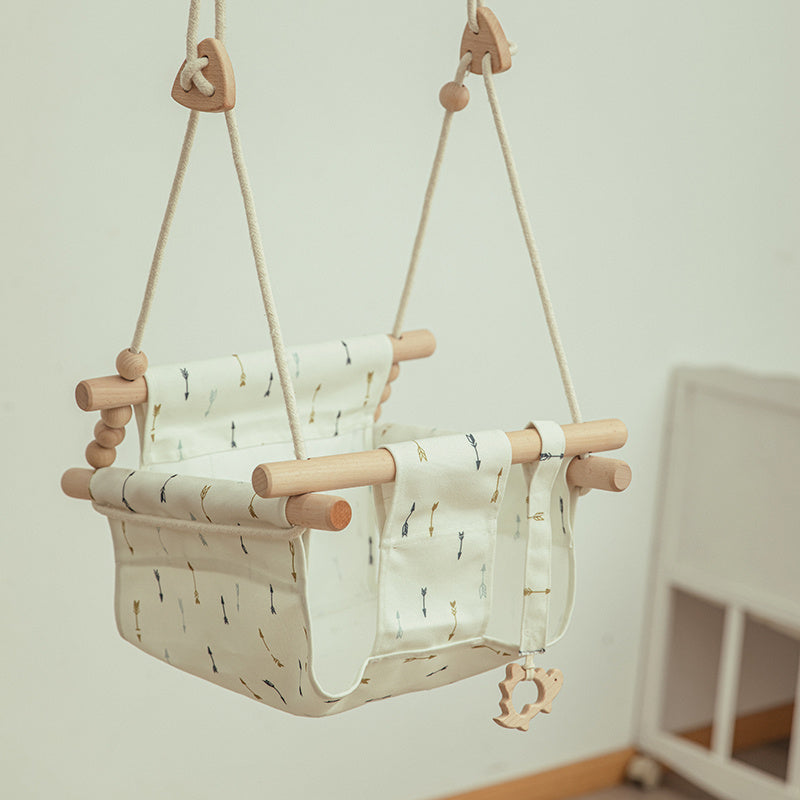 cotton canvas baby swing chair hanging swing indoor outdoor safety baby children's toy wooden seat with cushion baby room decor