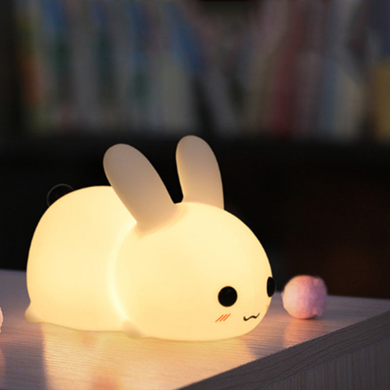 colorful rabbit silicone night light led cute charging jade rabbit shooting light