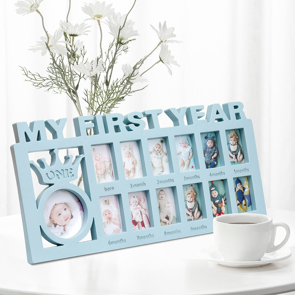 newborn baby's 12 month growth record creative korean style combination photo frame