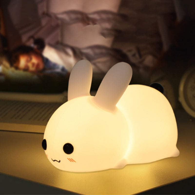 colorful rabbit silicone night light led cute charging jade rabbit shooting light