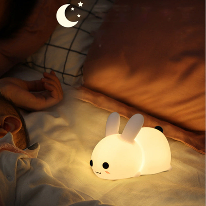 colorful rabbit silicone night light led cute charging jade rabbit shooting light